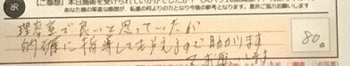 お客様の声「理容室で良いと思っていたが、的確に指導してもらえるので助かります。又お願いします。」ズバリ8点‼